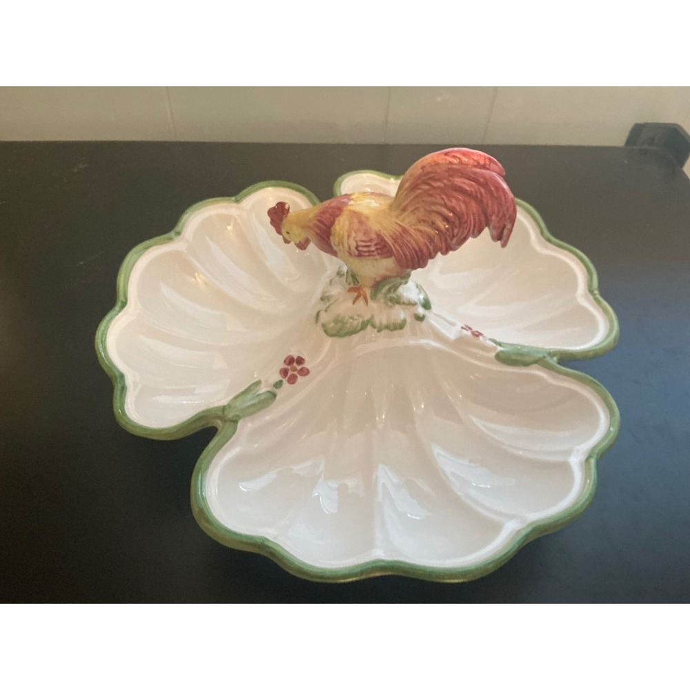 RARE Tiffany & Co Rooster Divided Serving Dish Italian Ceramic Majolica
